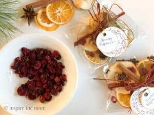 How to Make Stovetop Christmas Potpourri plus free printable tags. Gift bags. www.inspirethemom.com