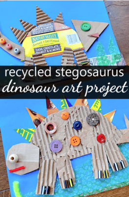 Recycled Stegosaurus Dinosaur Craft and Loose Parts Collage Art Project for Kids