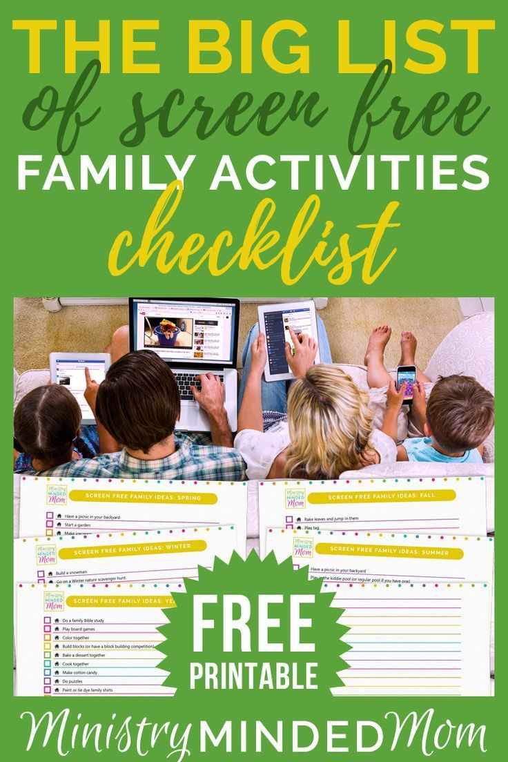 screen free family activities checklist