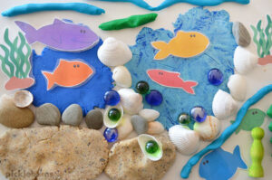 ocean playdough with fish, shells and more