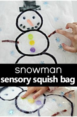 Snowman Sensory Squish Bag-Snowman theme toddler and preschool sensory play idea for winter #winteractivities #sensoryplay #preschool