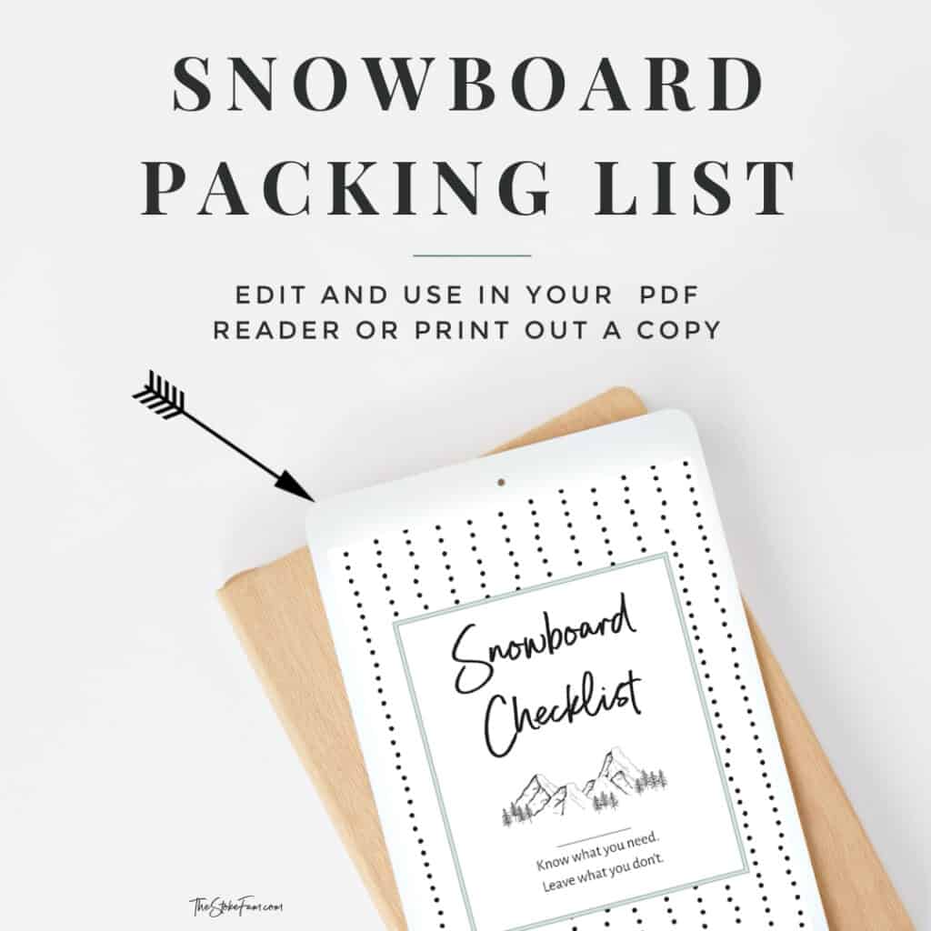 snowboard checklist on ipad laying on white background