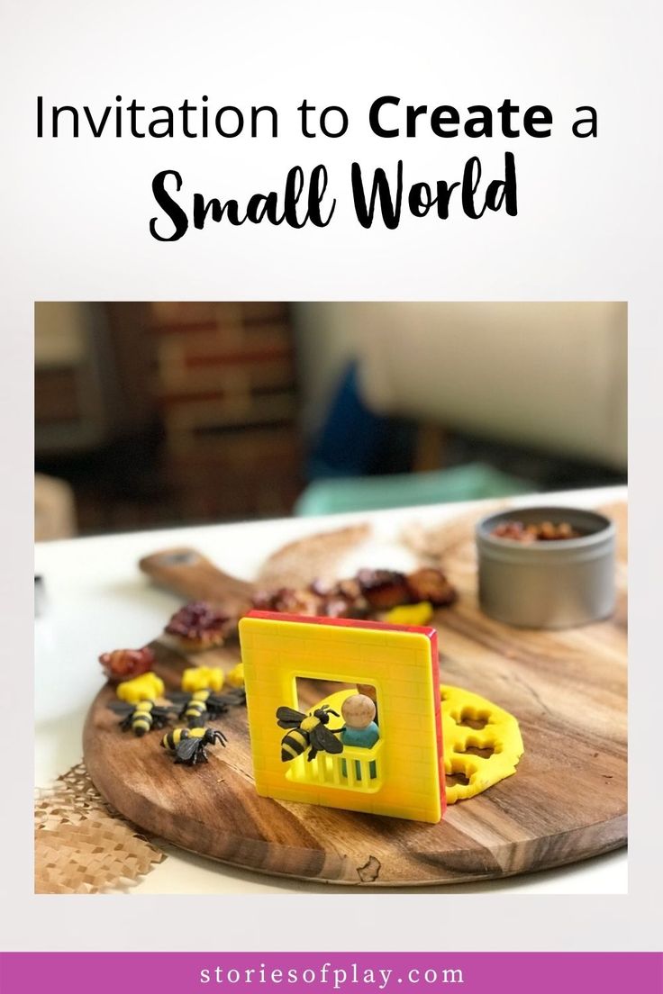 This may contain: an image of a small world on a wooden board with text overlay that reads invitation to create a small world