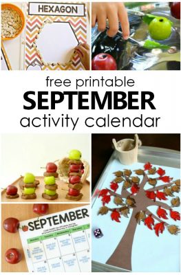 Free printable September Activity Calendar with September preschool activities and fun things to do with kids in Fall #preschool #fallactivities #september