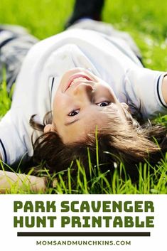 This contains an image of: Park Scavenger Hunt (Free Printable Game) - Moms & Munchkins
