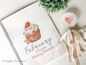 February Writing Prompts Journal cover. www.inspirethemom.com