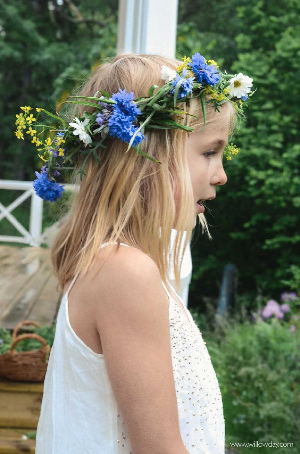 Girl wearing flower crown