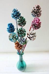 Nature crafts for kids - painted pine cone flowers