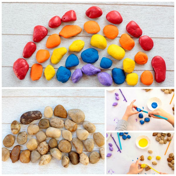 Painted stone rainbow craft for kids. Celebrate spring with a fun and easy craft for toddlers and older kids. | at Non-Toy Gifts