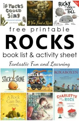 Books About Rocks for Kids. Free printable rock book list with writing activity for kids #preschool #kindergarten #booklist #freebie