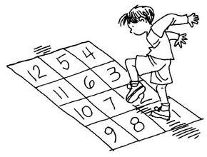 Try playing hopscotch with 12 squares.