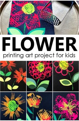 Use kitchen utensils to make unique prints in this spring flower art project for kids.