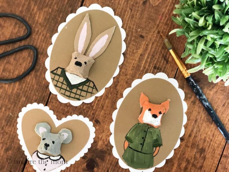 How to Make Egg Carton Animal Portraits. Completed craft. www.inspirethemom.com