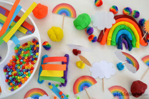 Rainbow Play Dough Invitation to Play - plus free printable rainbow accessories