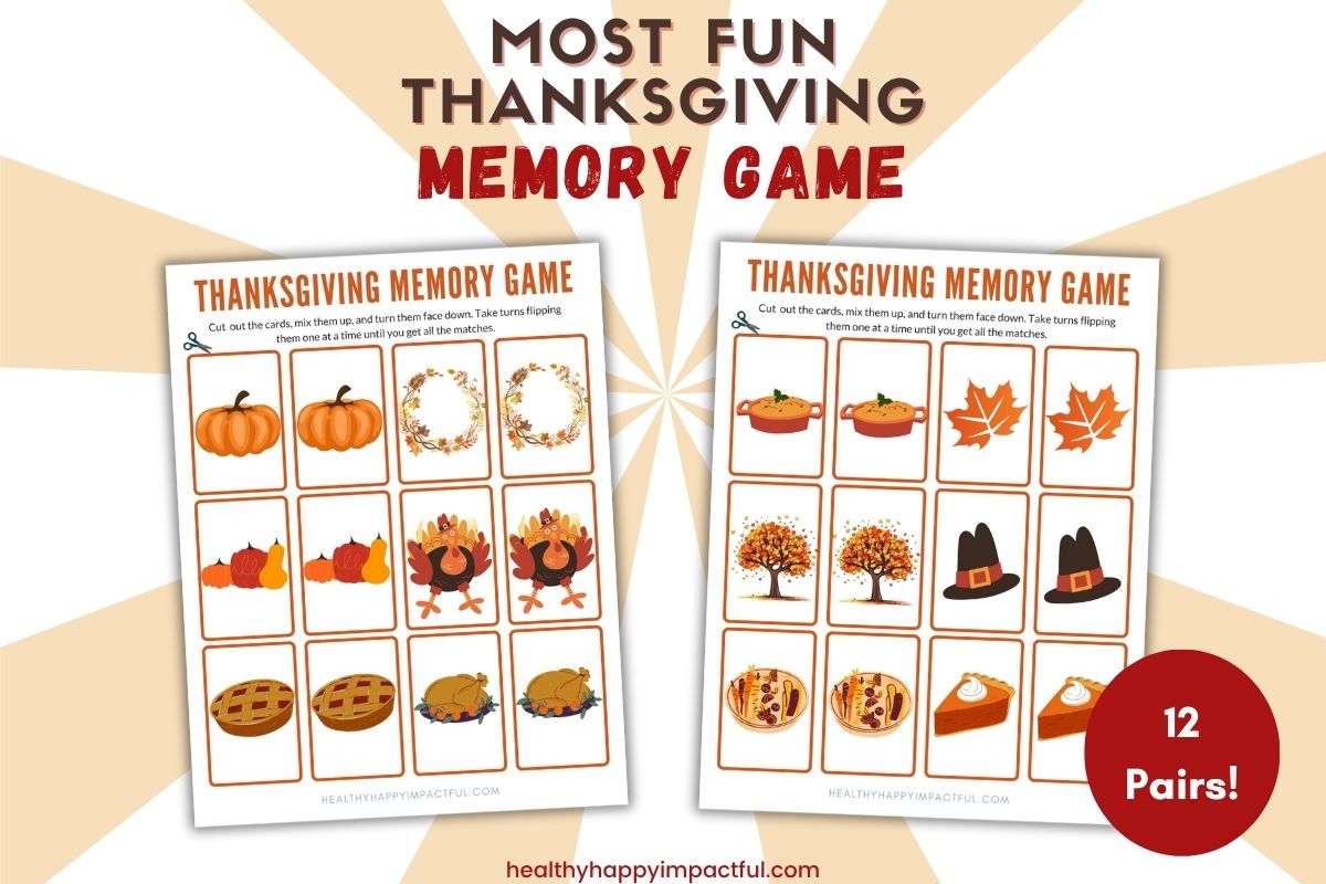 free printable Thanksgiving memory game cards to download and print