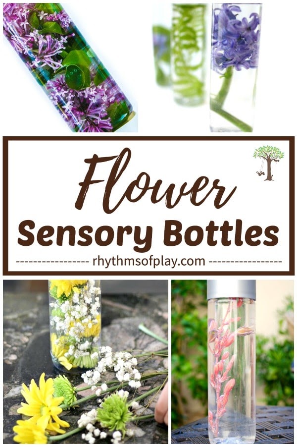 nature sensory bottles filled with flowers