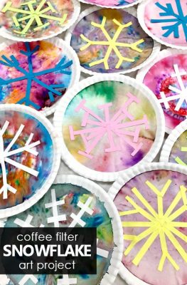 Coffee filter snowflake art projects. Winter art activity for kids