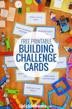 This may contain: the free printable building challenge cards for kids to play with and learn how to build