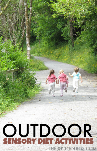 These outdoor sensory diet activities are great for occupational therapists to use in development of a sensory diet for kids with sensory needs, using outdoor play ideas. 