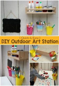 This may contain: diy outdoor art station for kids to play with and learn how to use it