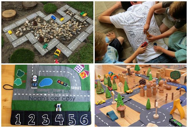 This may contain: there are many different pictures with cars on the road and in front of them is a toy car track