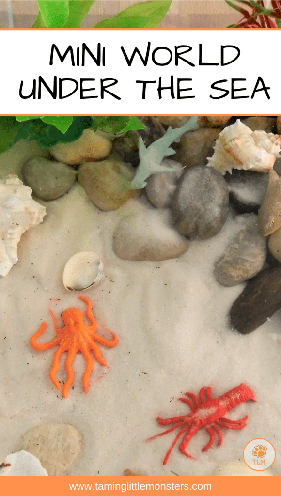 Water sensory tub turned under the sea mini world. Two kids activities in one. Who could ask for more?