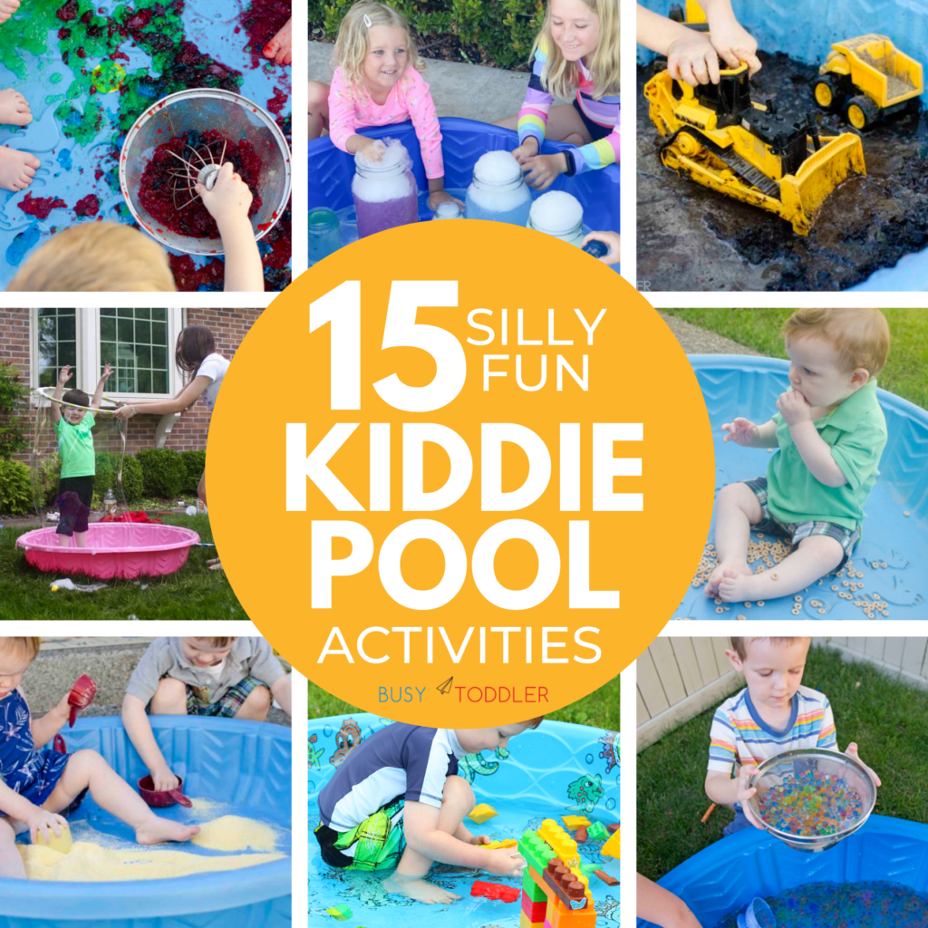 15 KIDDIE POOL ACTIVITIES FOR KIDS: The funnest list of kiddie pool activities to try in the summer. A random list of great ideas to do inside your kiddie / baby pool. From Busy Toddler