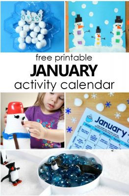 Free Printable January Calendar of Preschool Activities. Winter Activities and Fun Things to Do with Kids #freeprintable #kids #winter #january