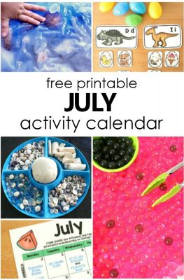 Free Printable July Activity Calendar with Fun Kids Activities for Summer #preschool #freeprintable #summerwithkids #summeractivities