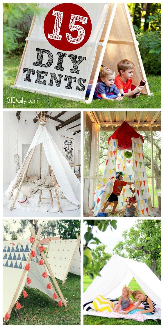 This may contain: a collage of photos showing different tents with the words diy tents written on them