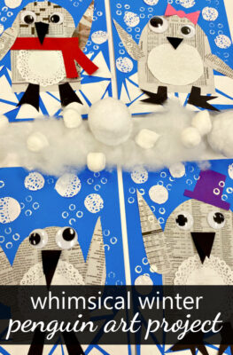 Whimsical Winter Newspaper Penguin Art Project for Kids