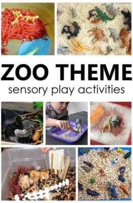 Zoo Theme Sensory Play. Create a fun zoo sensory bin for toddler and preschool zoo theme sensory play. Engaging way to learn about animals!