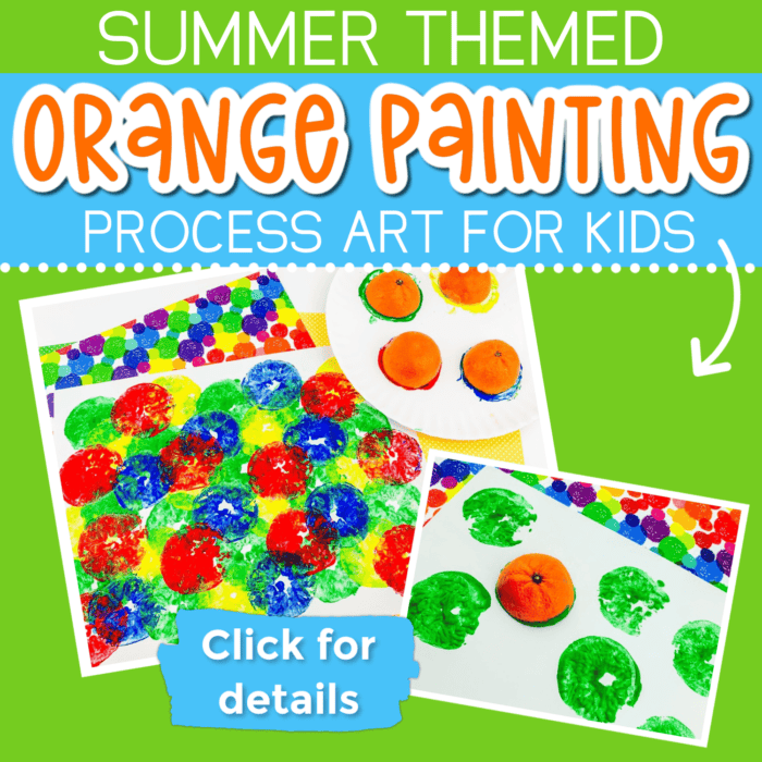 two photos of an orange painting activity for kids.