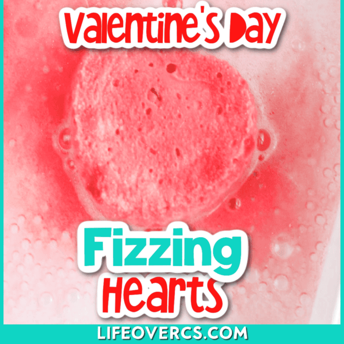 frozen pink heart baking soda and vinegar science experiment for kids