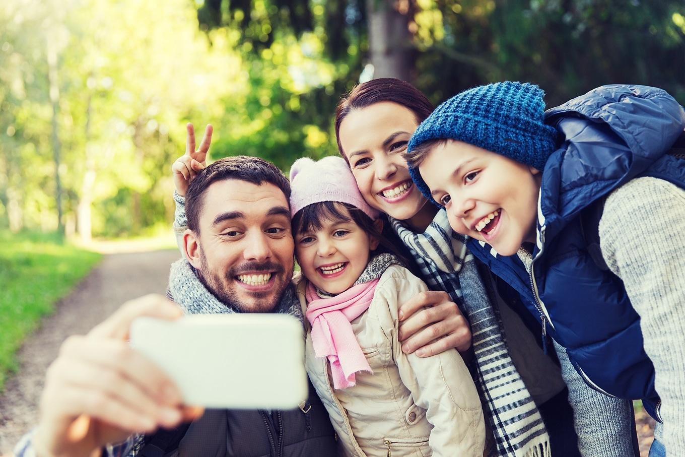 Family Taking a Selfie in Nature